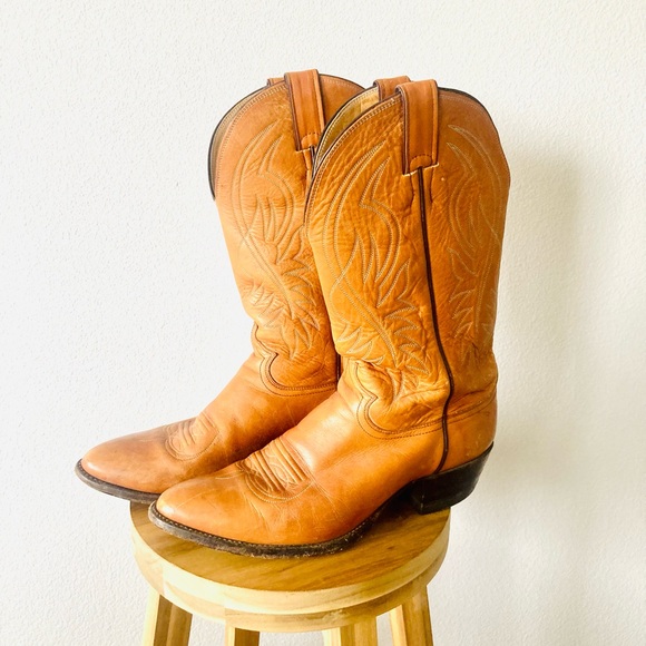 JUSTIN 🤠 Country Western Leather Cowboy Boots Vintage Yellowstone Tall Mens - Picture 6 of 9